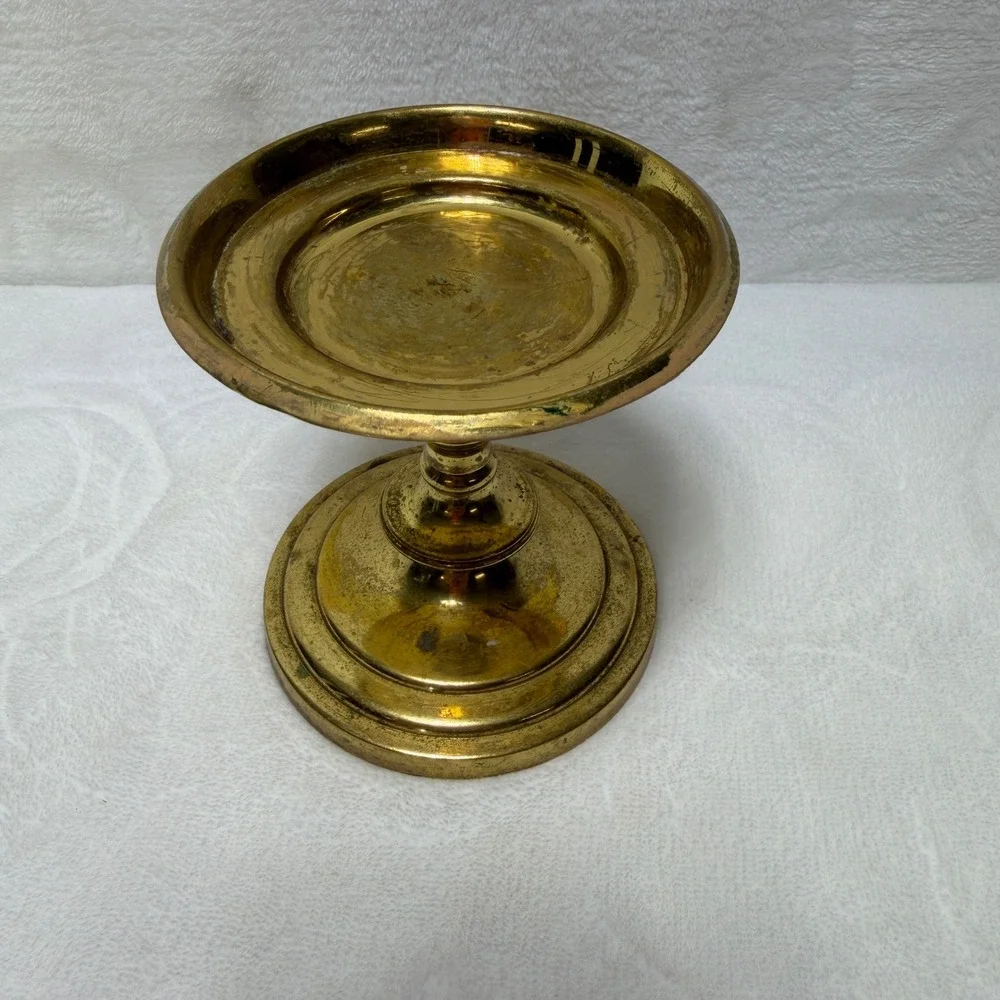 Vtg Partylite Brass Pillar Candle Holder Pedestal Stand Gold Tarnish Patina 4in‎